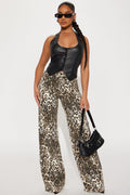 Wild Nights Stretch Animal Print Wide Leg Jeans - Taupe/combo