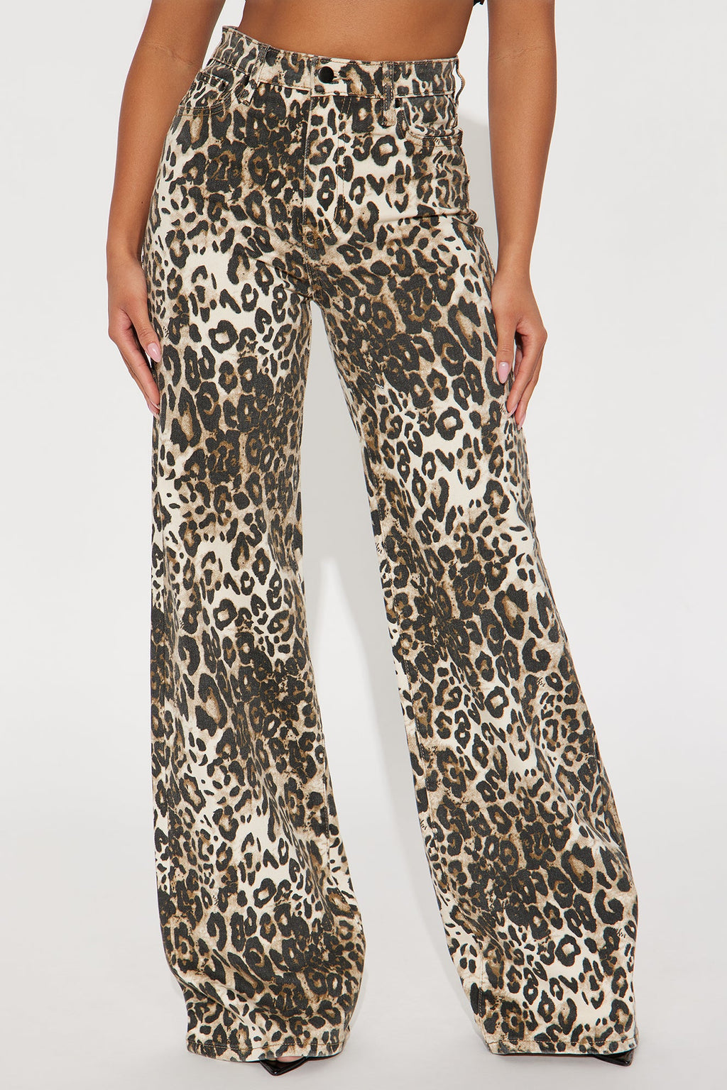 Wild Nights Stretch Animal Print Wide Leg Jeans - Taupe/combo