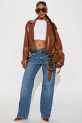 Kourtney Cropped Faux Leather Trench - Cognac