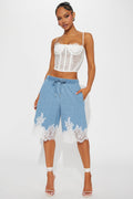 Making Things Happen Lace Trim Denim Jorts - Light Wash