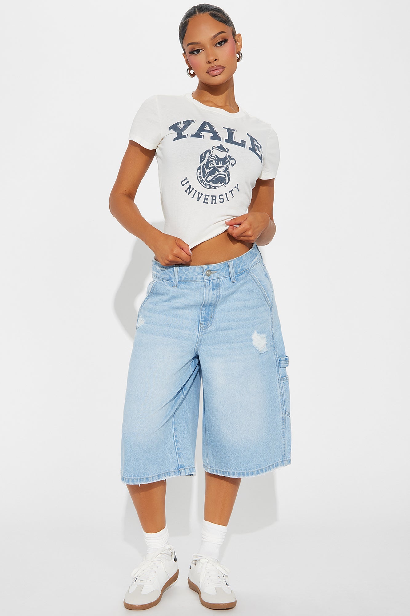 Talking About Me Ripped Carpenter Denim Jorts - Light Wash