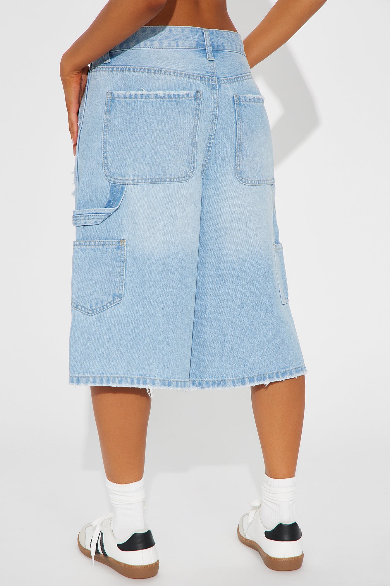 Talking About Me Ripped Carpenter Denim Jorts - Light Wash