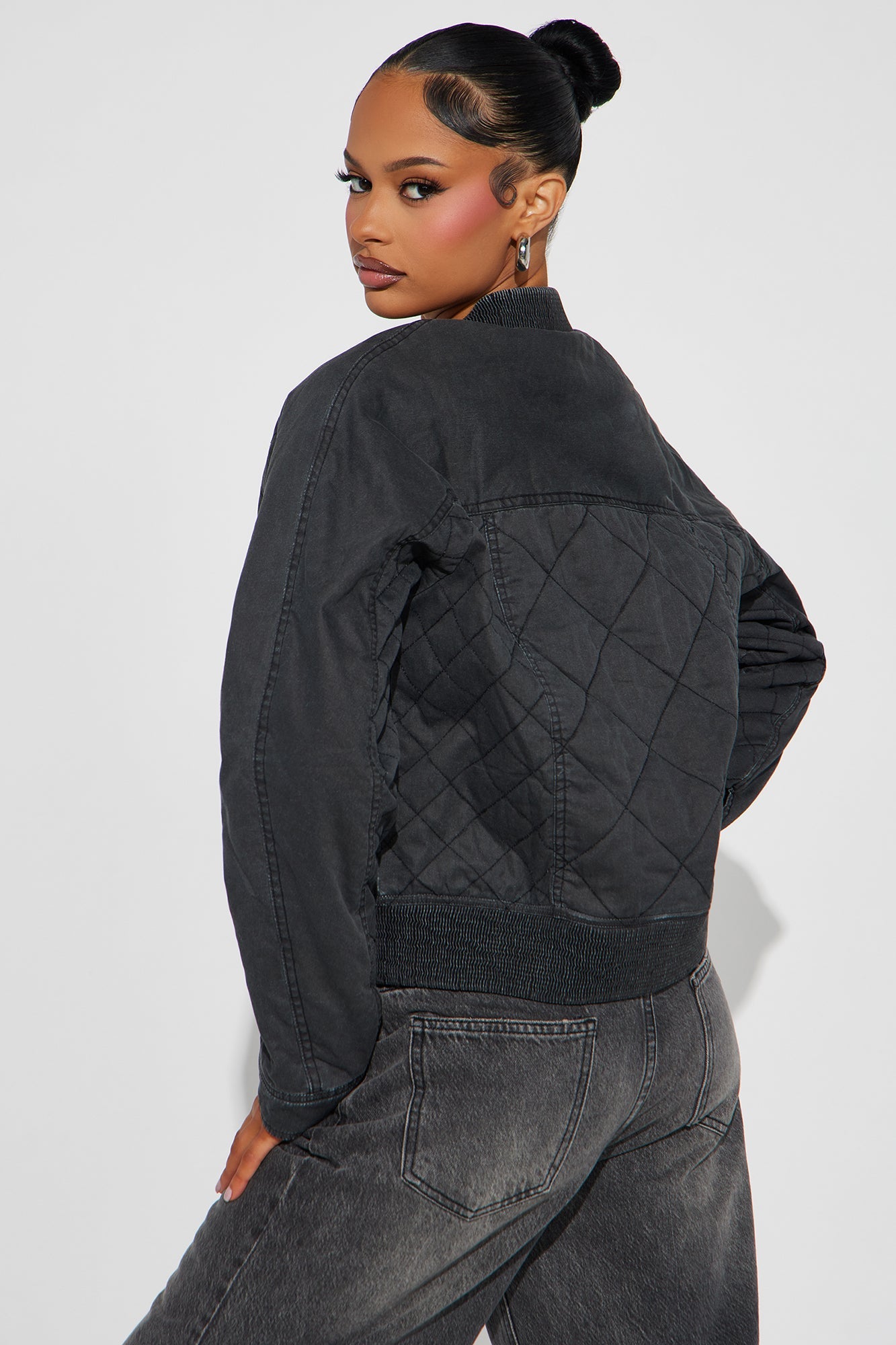 Mara Quilted Washed Bomber Jacket - Black