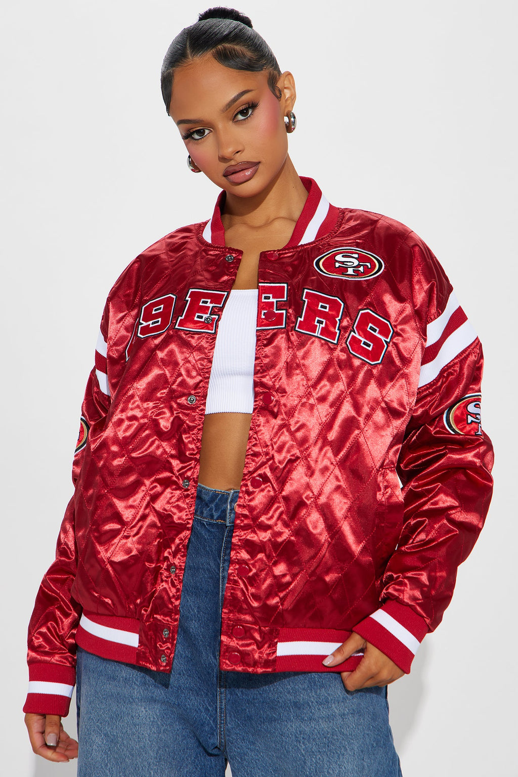 49ers Quilted Bomber Jacket - Red