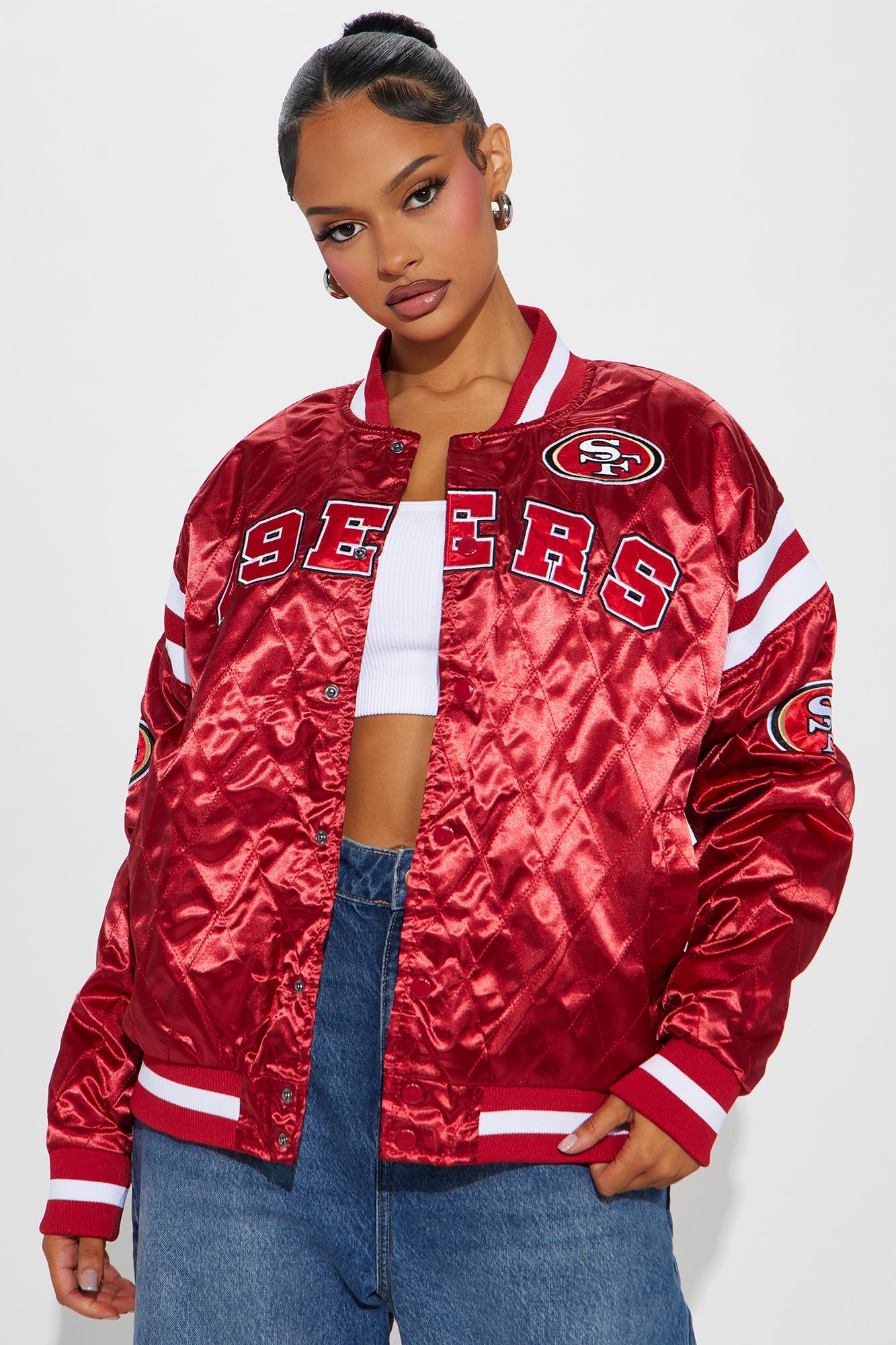 49ers Quilted Bomber Jacket - Red