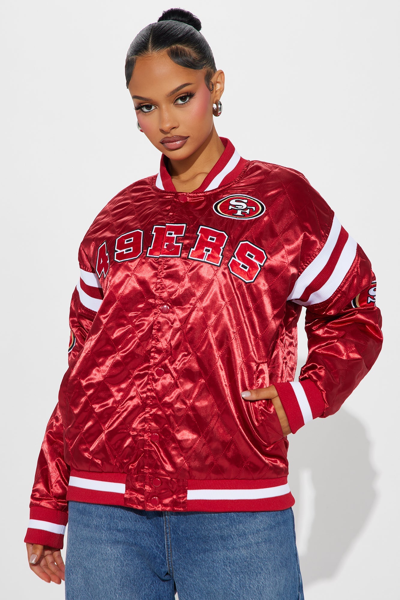 49ers Quilted Bomber Jacket - Red