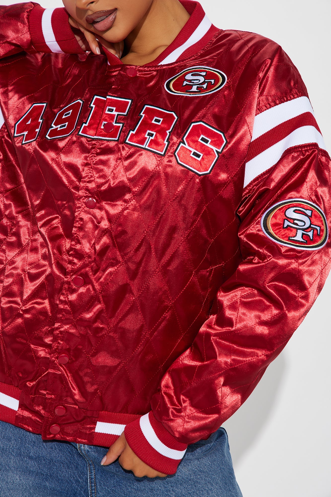 49ers Quilted Bomber Jacket - Red