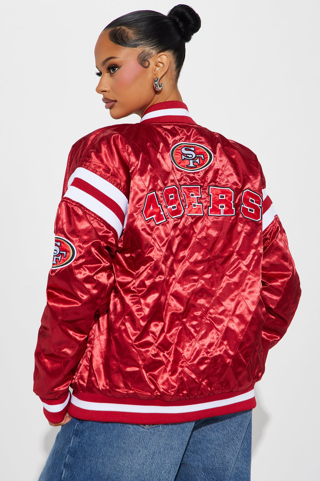 49ers Quilted Bomber Jacket - Red