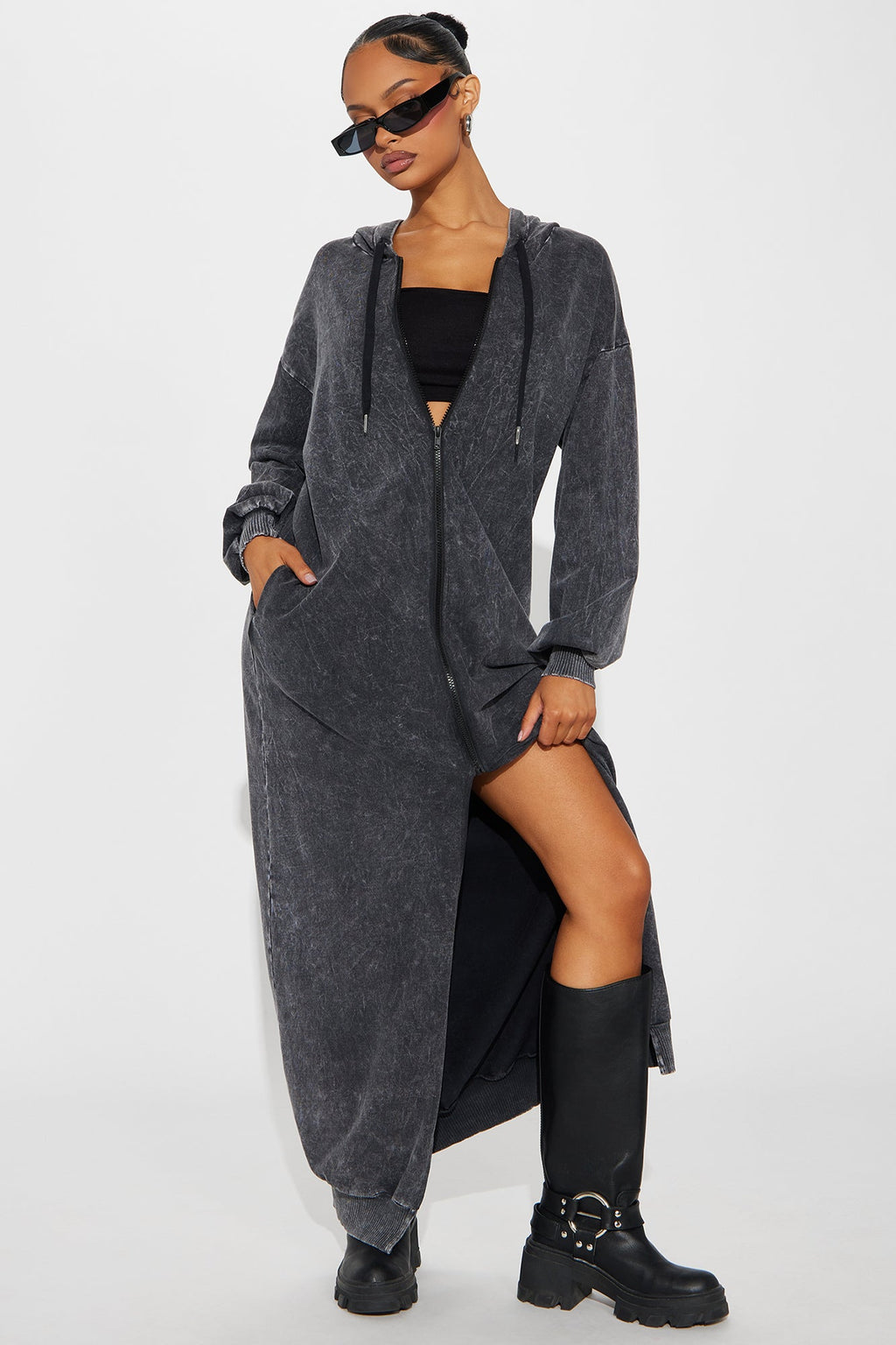 Hannah Hooded Maxi Dress - Black Wash