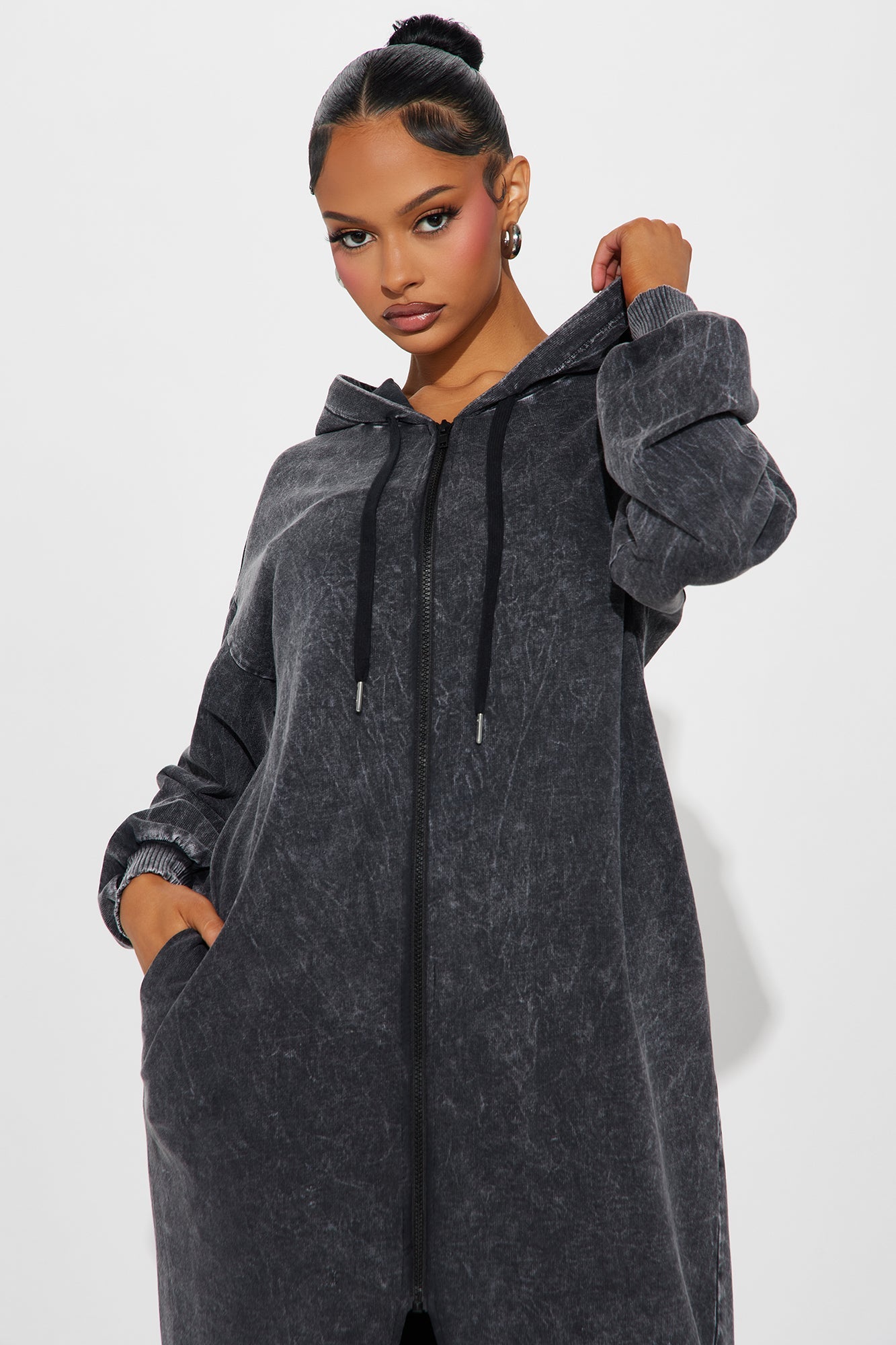 Hannah Hooded Maxi Dress - Black Wash