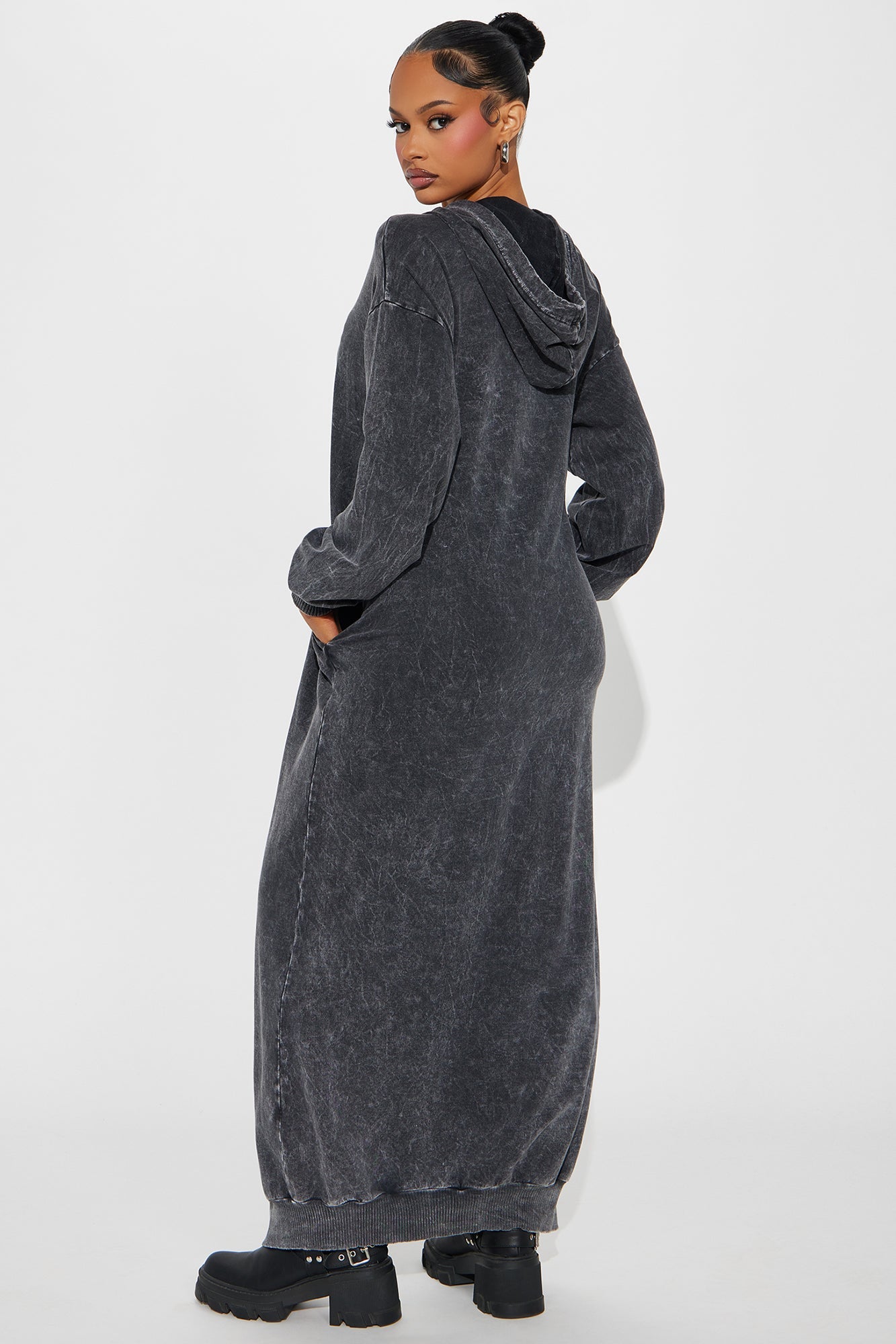 Hannah Hooded Maxi Dress - Black Wash