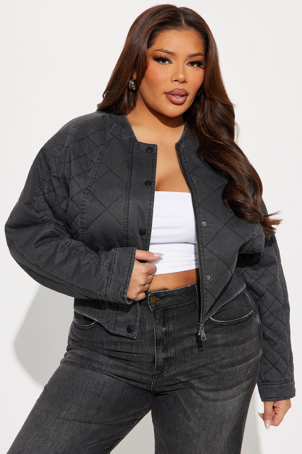 Mara Quilted Washed Bomber Jacket - Black