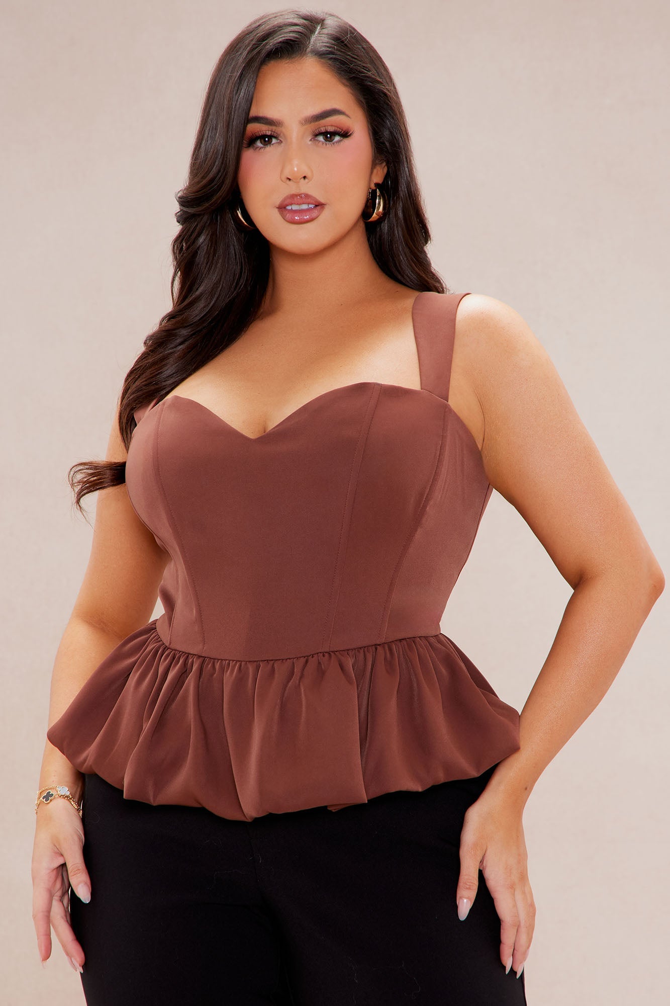 Valerie Peplum Corset Top - Chocolate