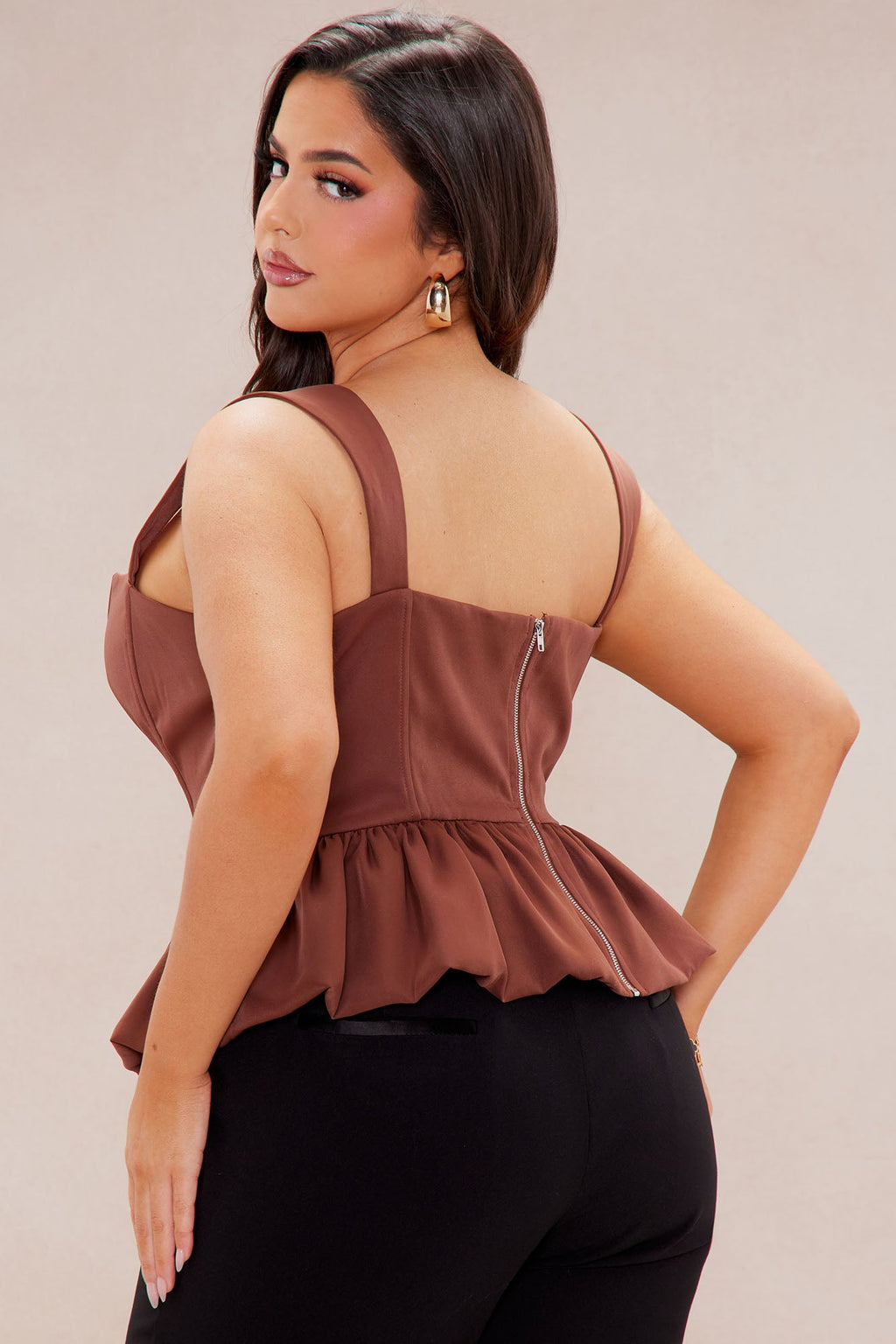 Valerie Peplum Corset Top - Chocolate