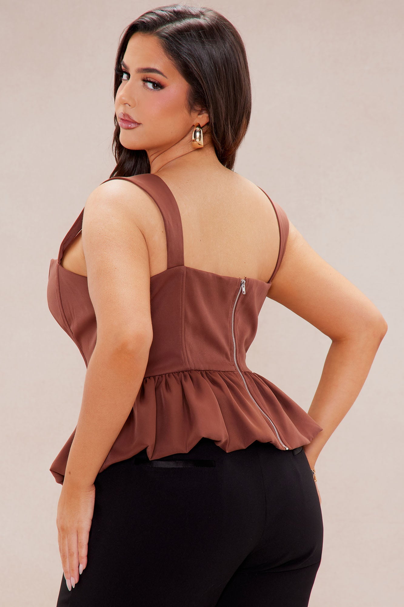 Valerie Peplum Corset Top - Chocolate