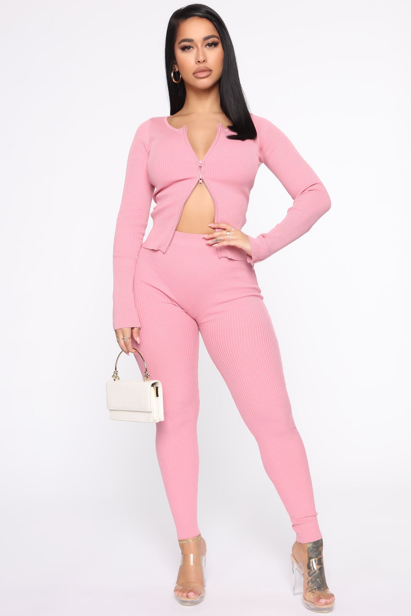 Wrong Way Sweater Pant Set - Pink