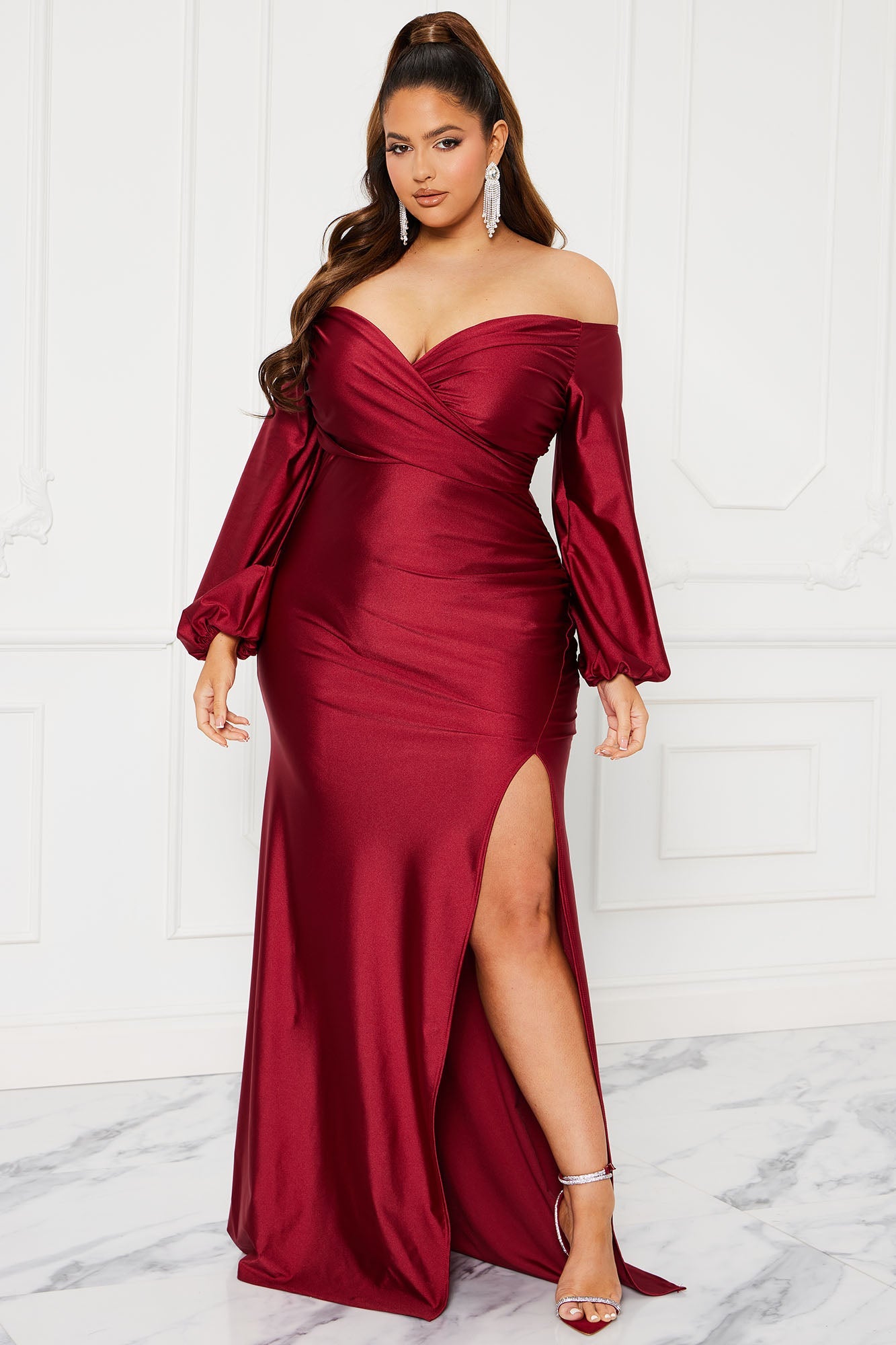 Denise Off Shoulder Maxi Dress - Wine