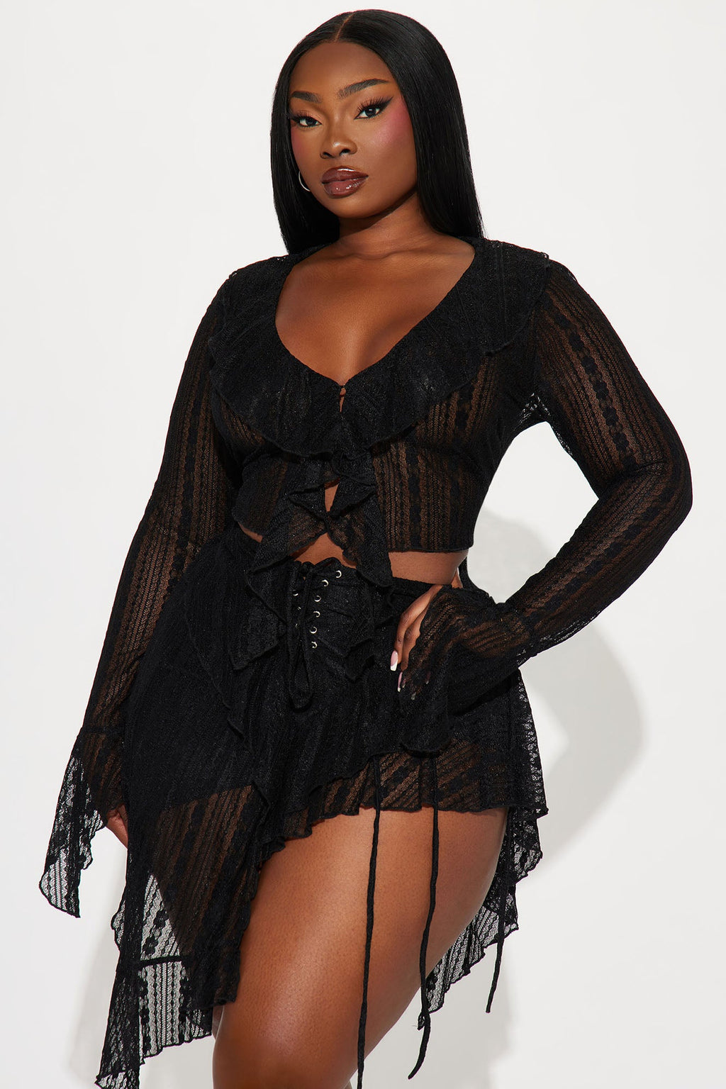 Love Addiction Lace Skirt Set - Black