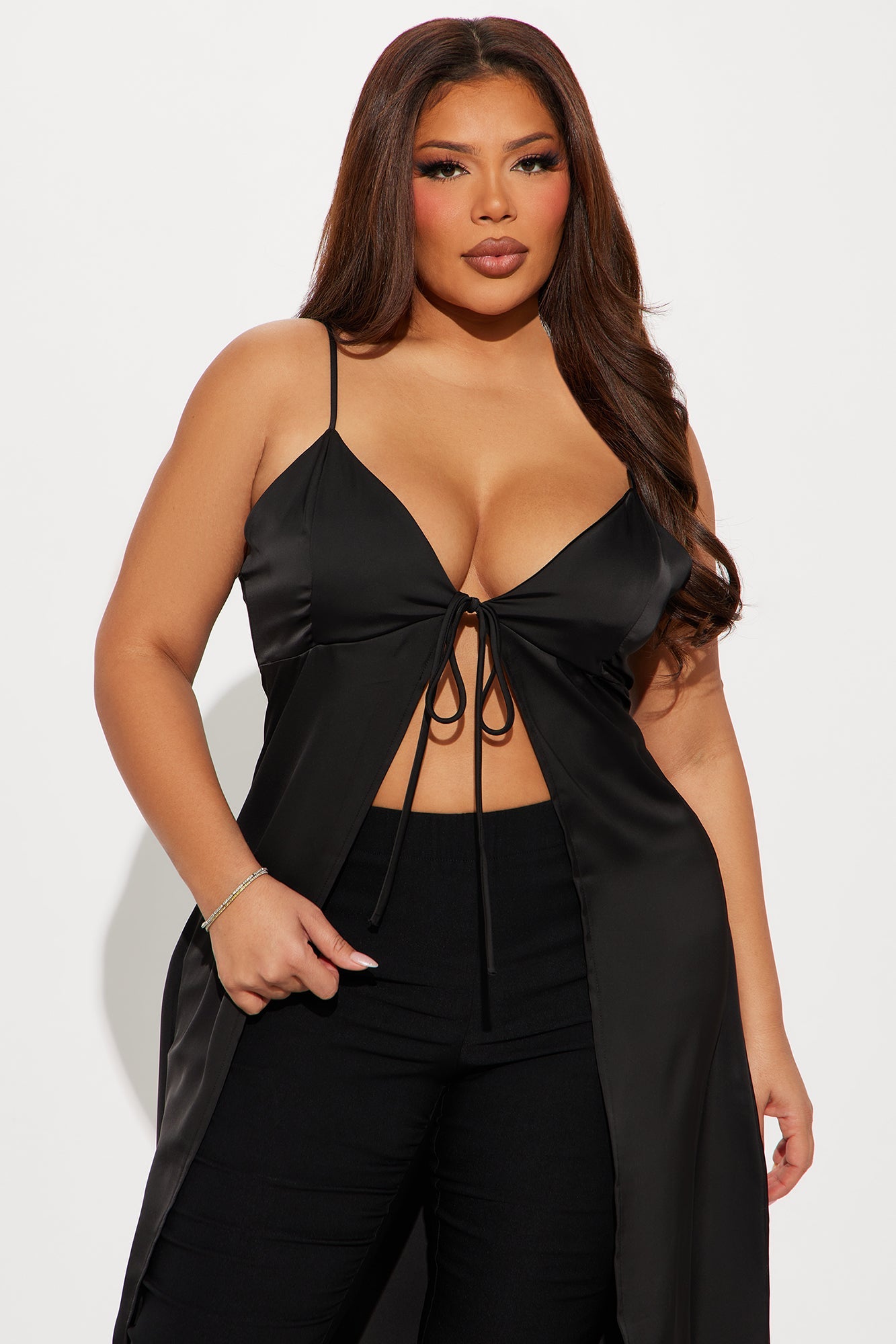 Lustful Desire Satin Maxi Top - Black