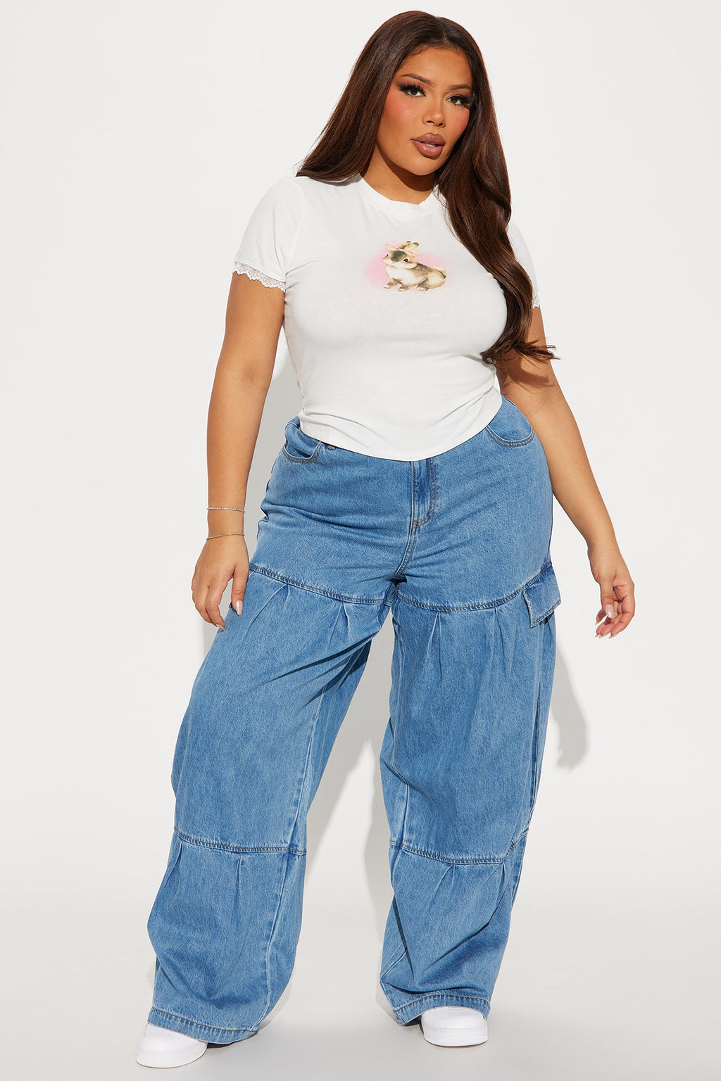 Caro  Elastic Waist Wide Leg Jeans - Medium Wash