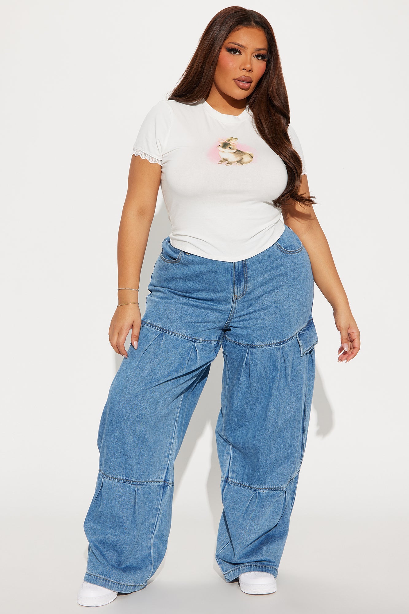 Caro  Elastic Waist Wide Leg Jeans - Medium Wash