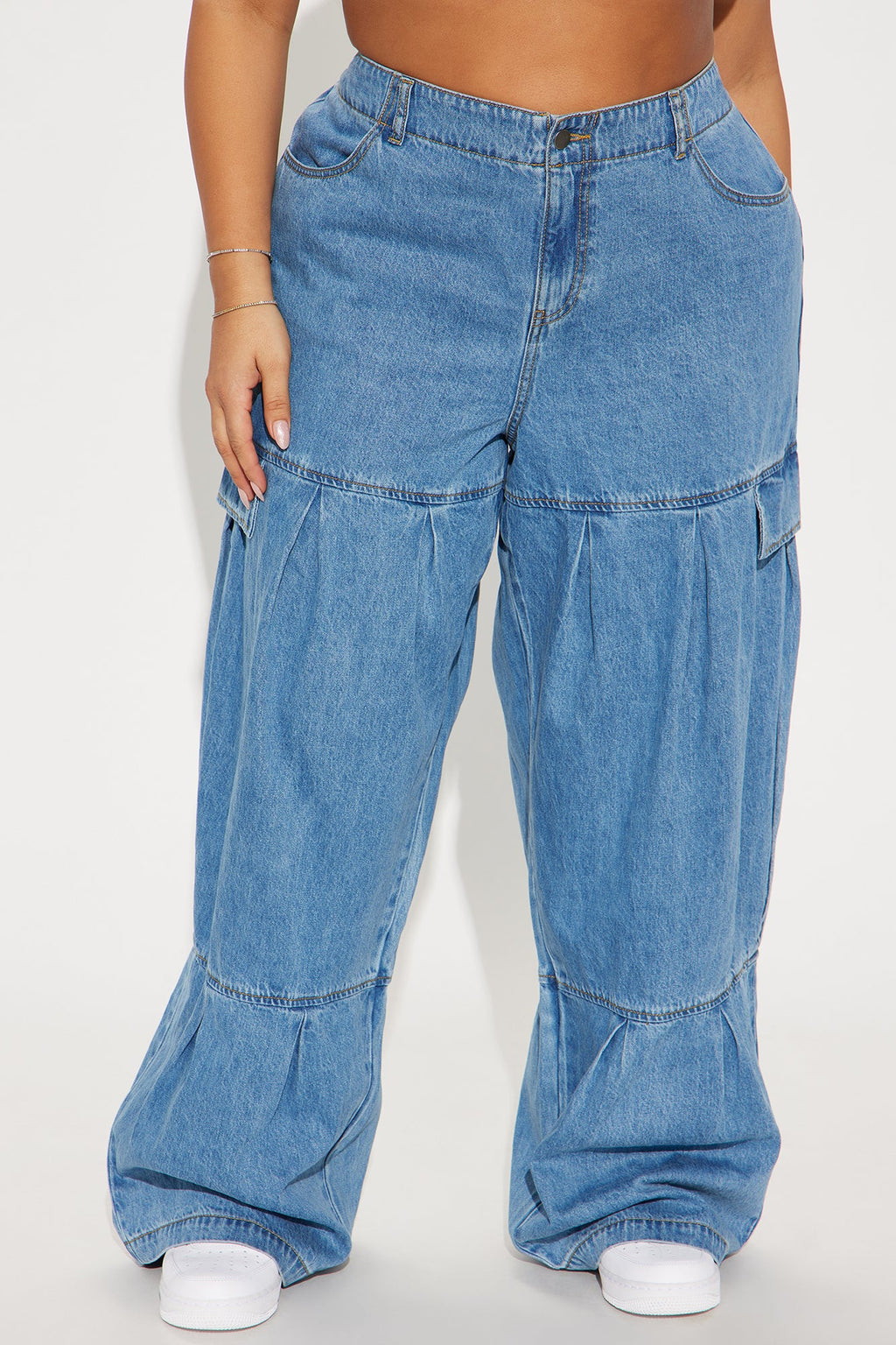 Caro  Elastic Waist Wide Leg Jeans - Medium Wash