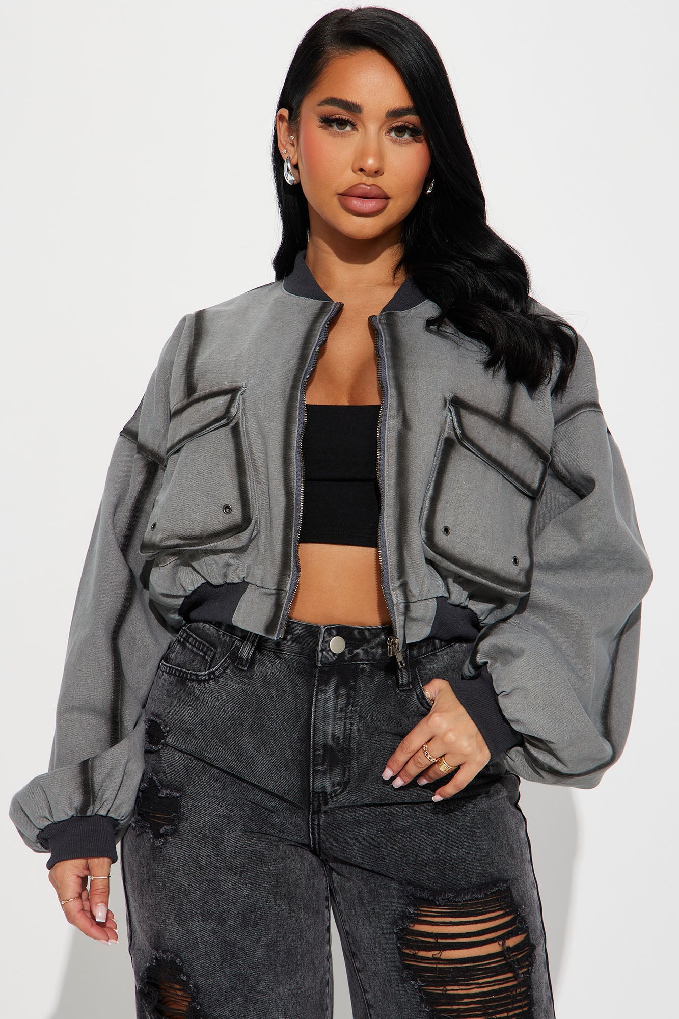 Expose The Fakes Washed Bomber - Grey/combo