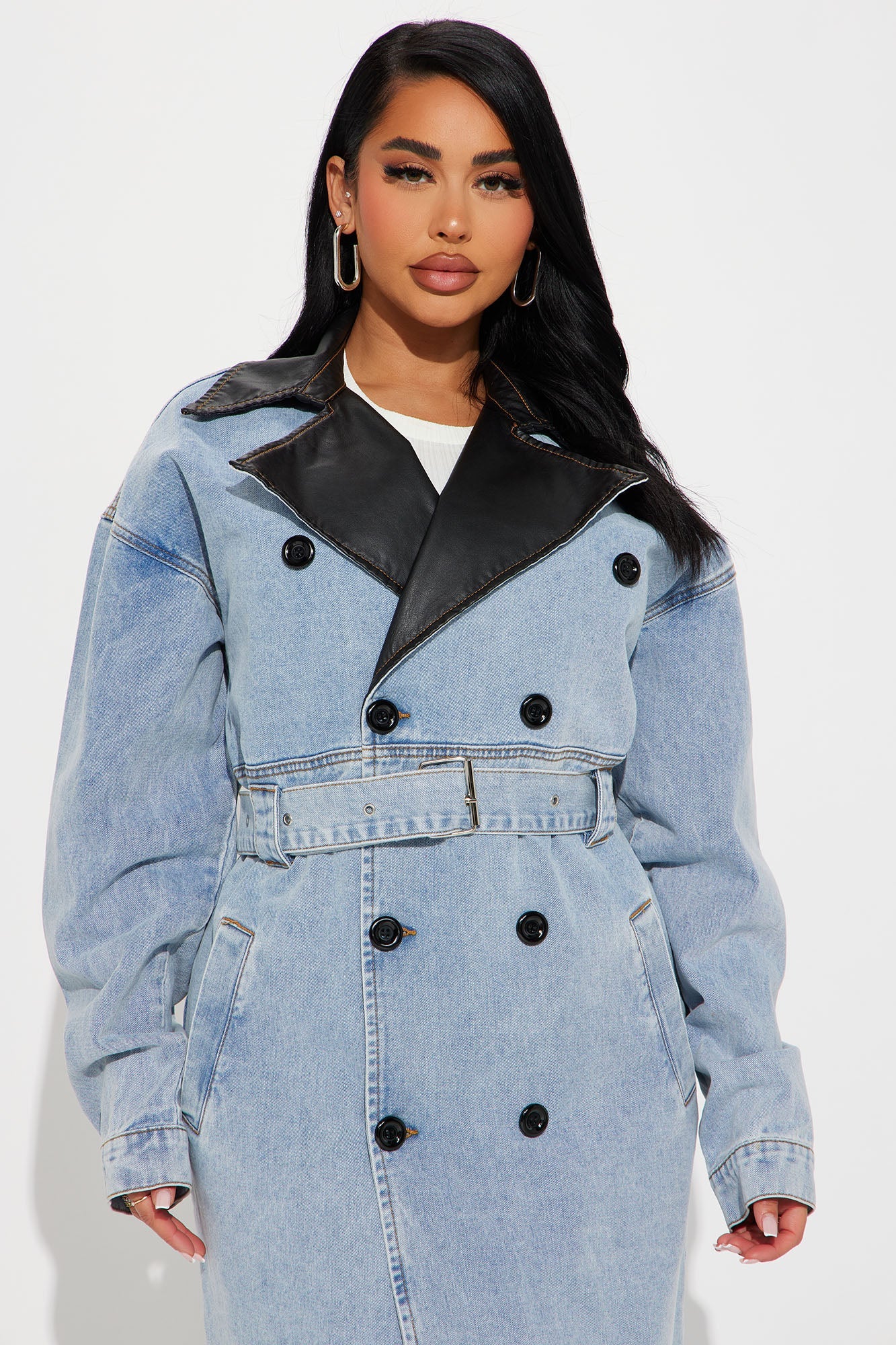 Downtown Living Trench Coat - Light Wash