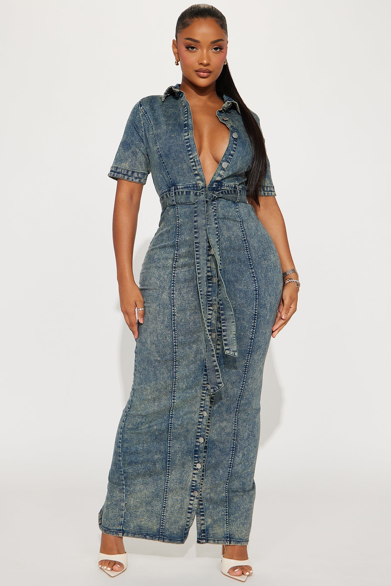 Kara Denim Maxi Dress - Blue