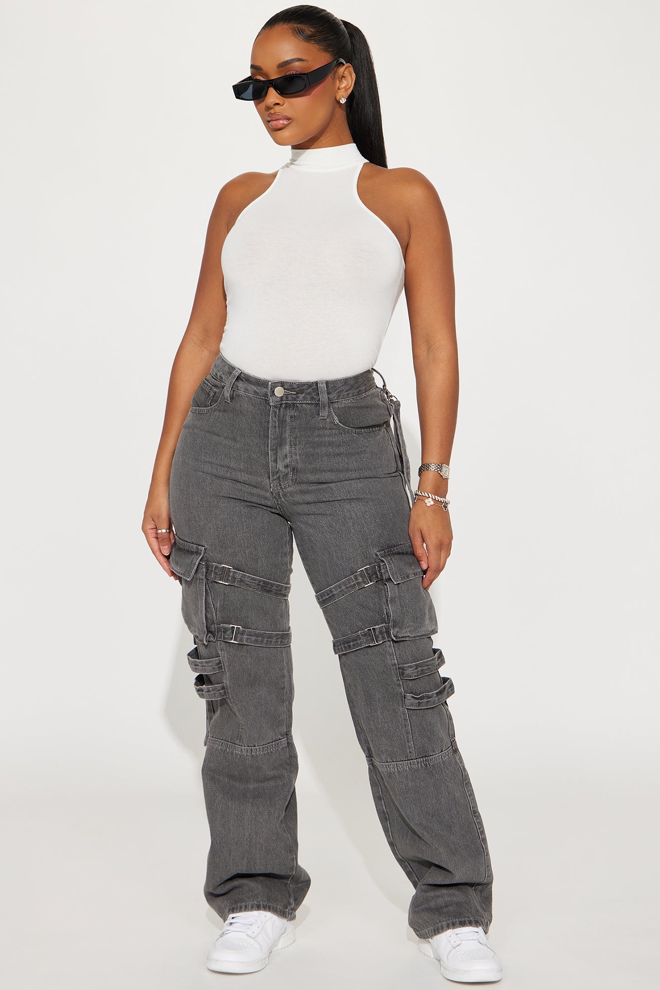 Myra Mock Neck Tank Top - White