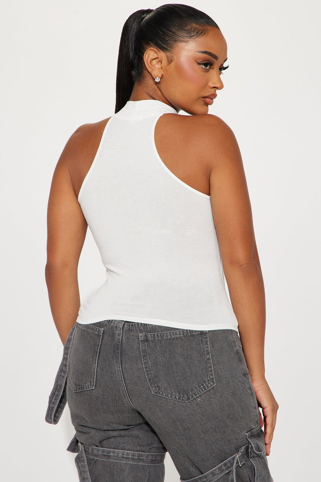 Myra Mock Neck Tank Top - White