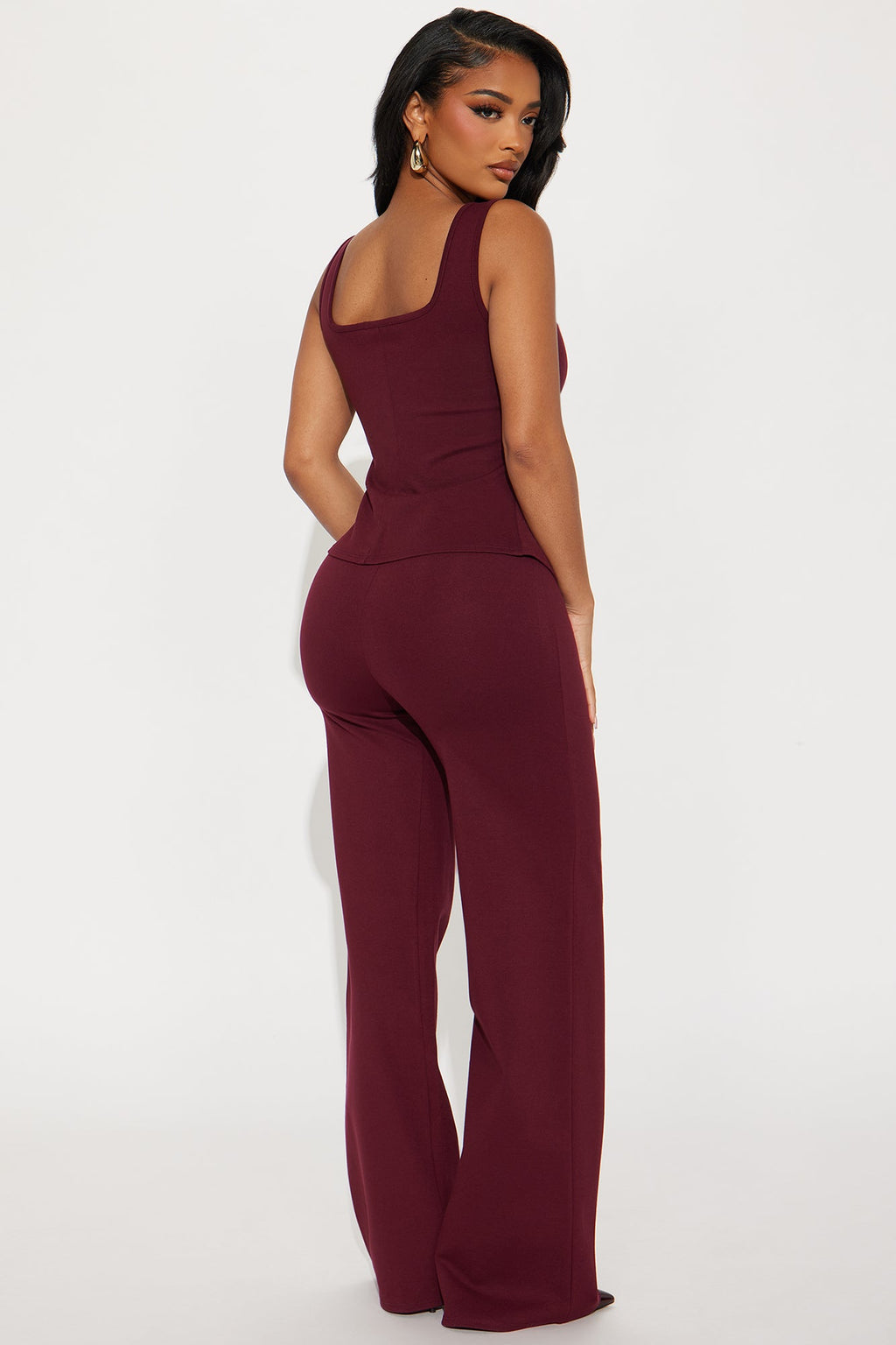 Lexi Square Neck Vest Pant Set - Wine