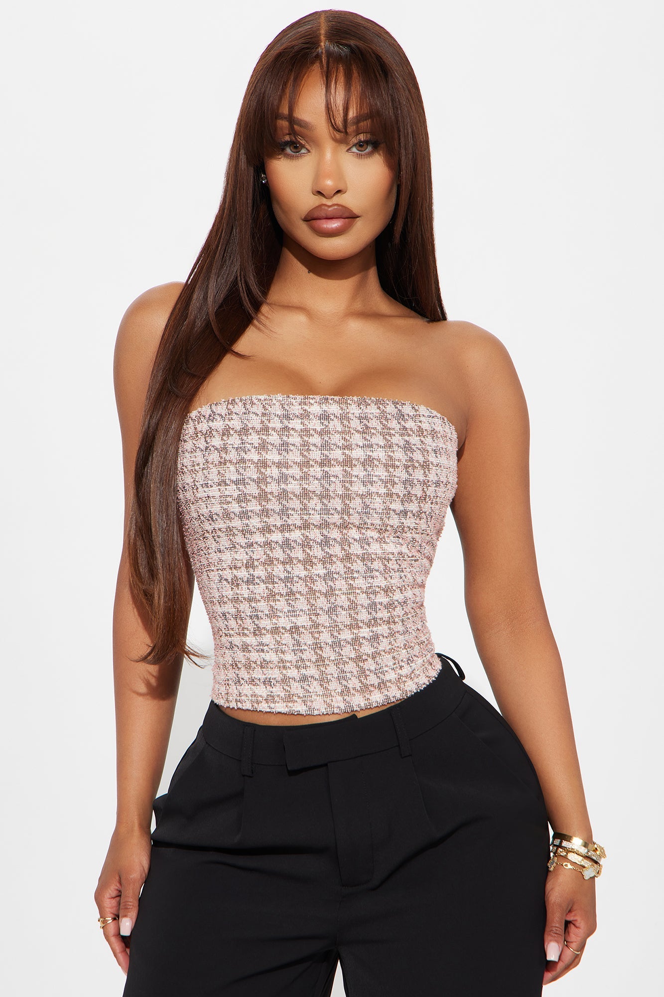 Penelope Knit Tweed Tube Top - Pink/combo