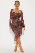 Play The Game Leopard Mesh Midi Dress - Brown/combo