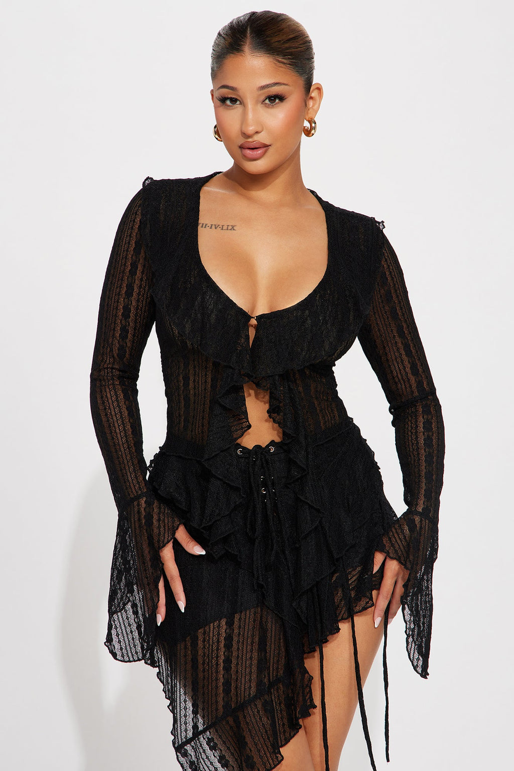 Love Addiction Lace Skirt Set - Black