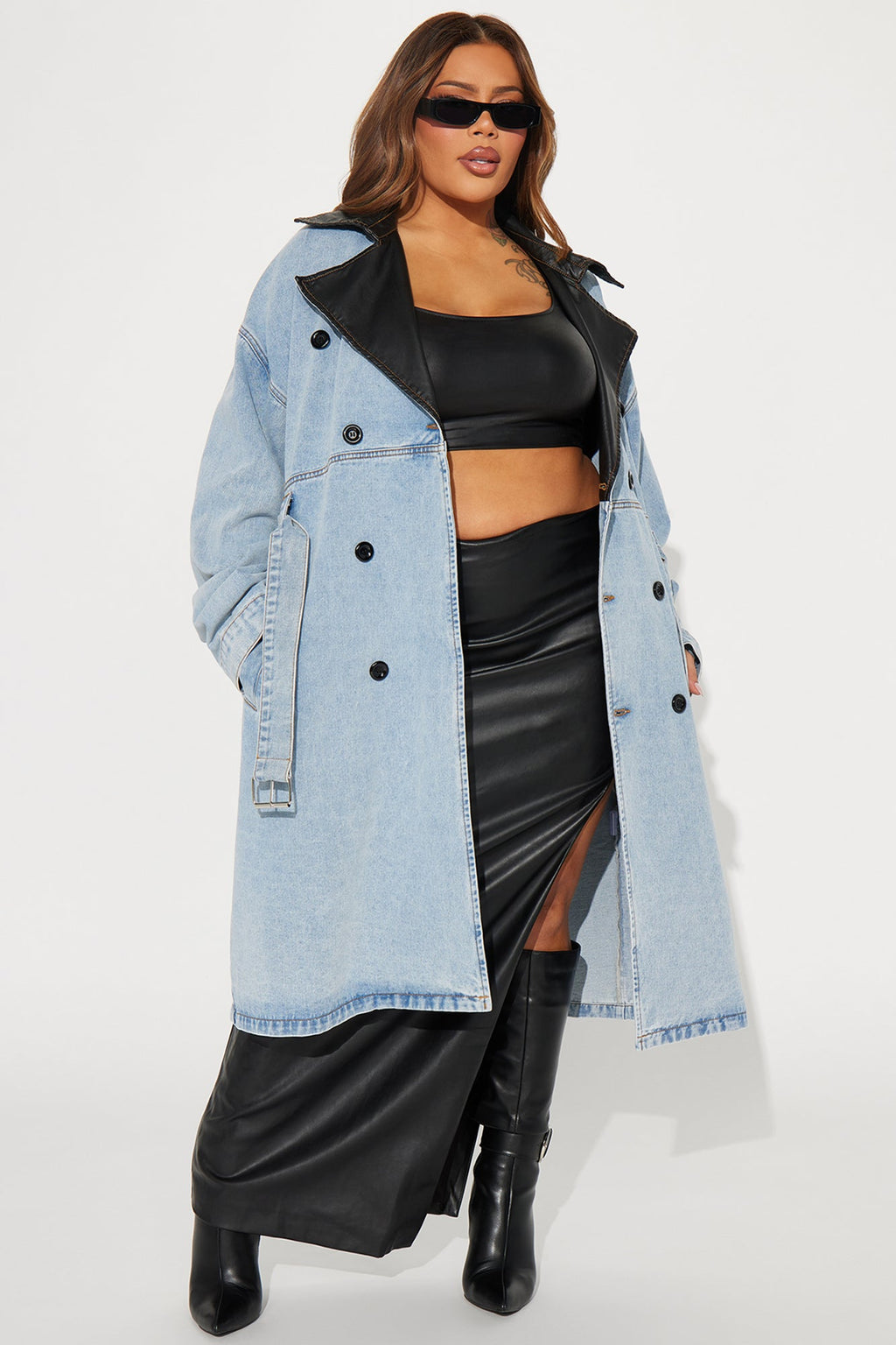 Downtown Living Trench Coat - Light Wash