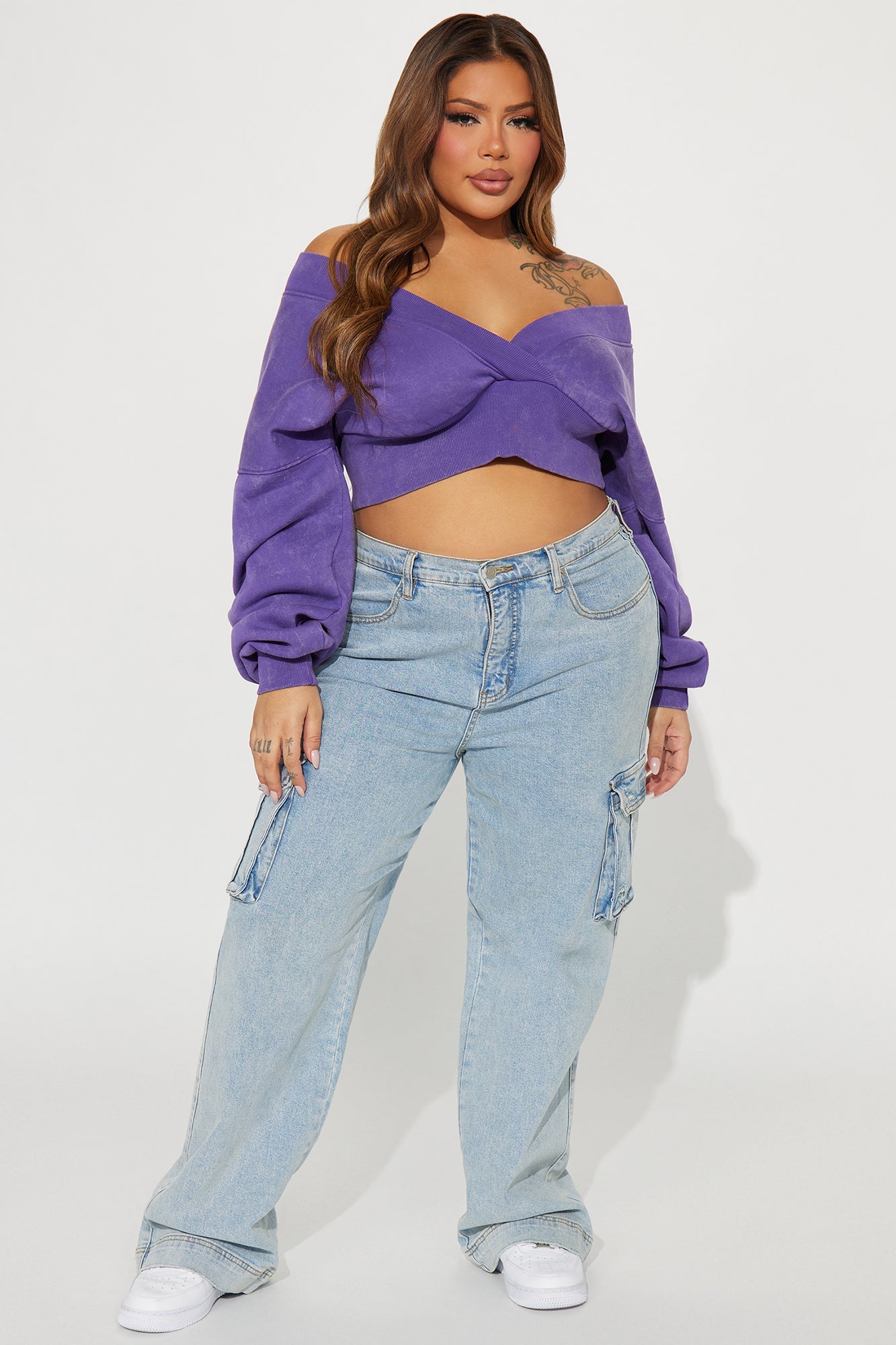 Amara Fleece Off Shoulder Sweatshirt - Purple