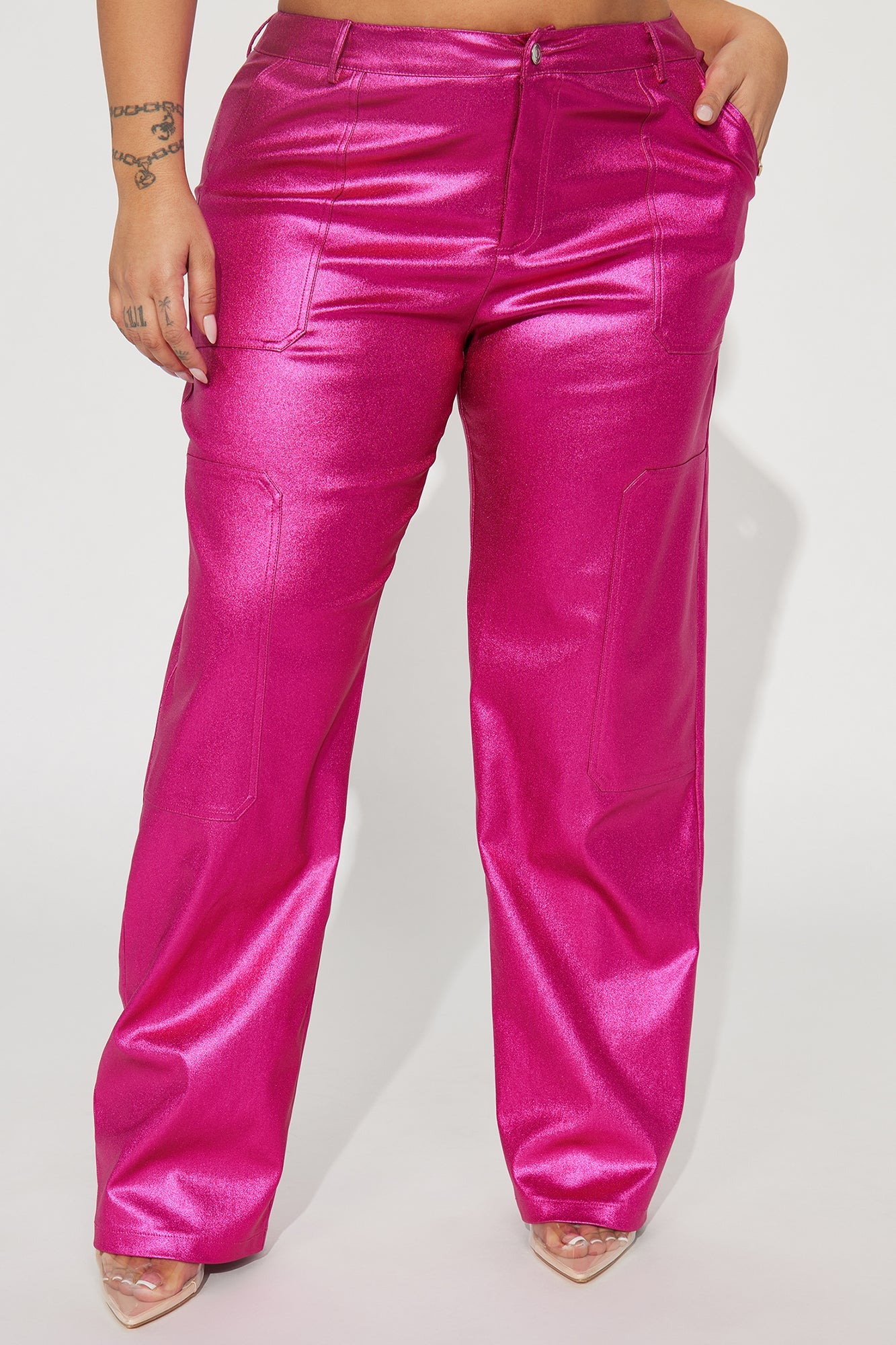 I Want More Metallic Coated Pant - Pink