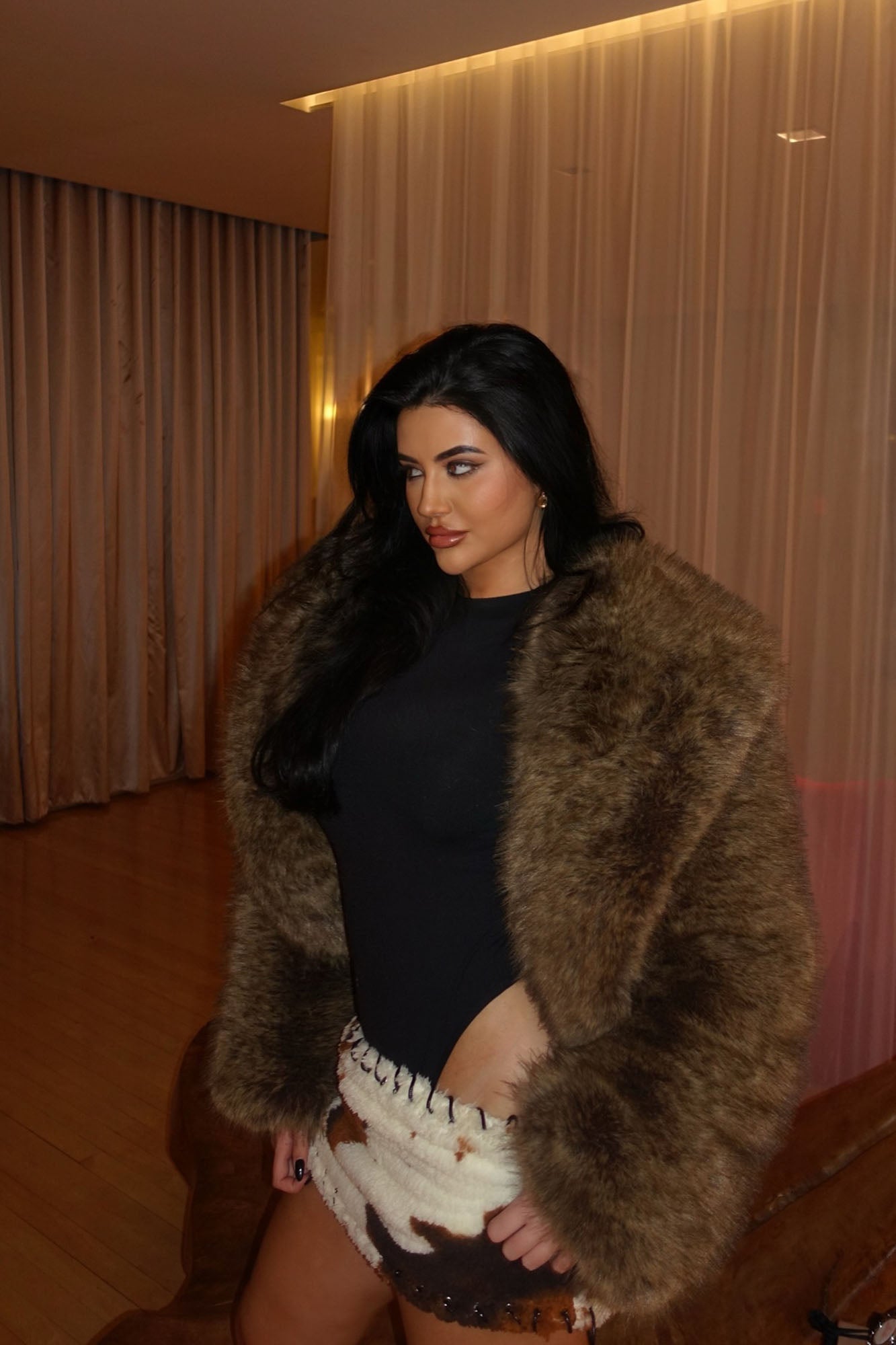 Krystal Crew Neck Long Sleeve Bodysuit - Black