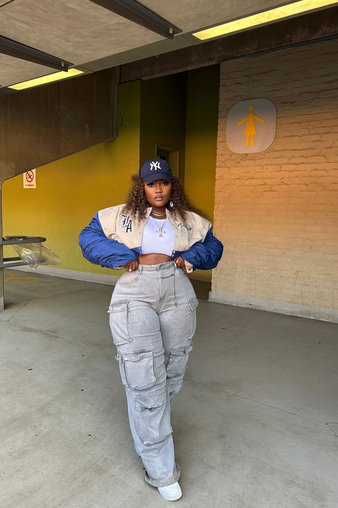 Time To Shine Foil Baggy Cargo Jeans - Silver