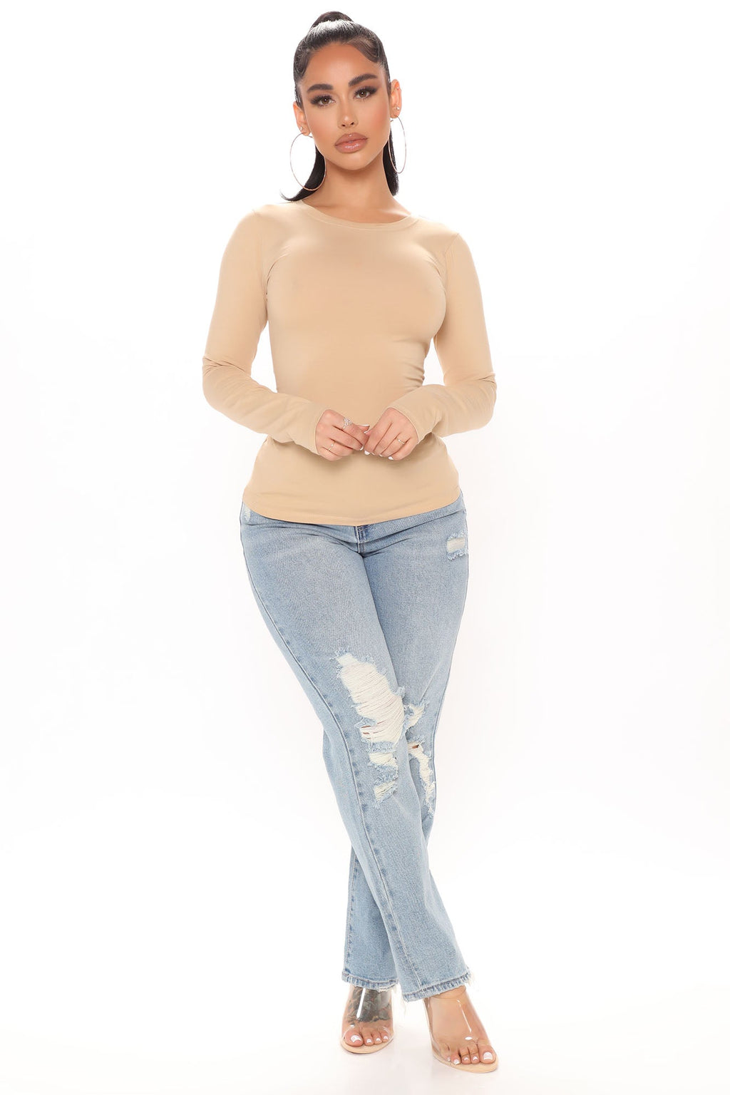 Lily Crew Neck Long Sleeve Top - Mocha