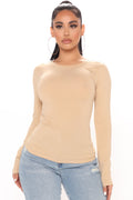 Lily Crew Neck Long Sleeve Top - Mocha