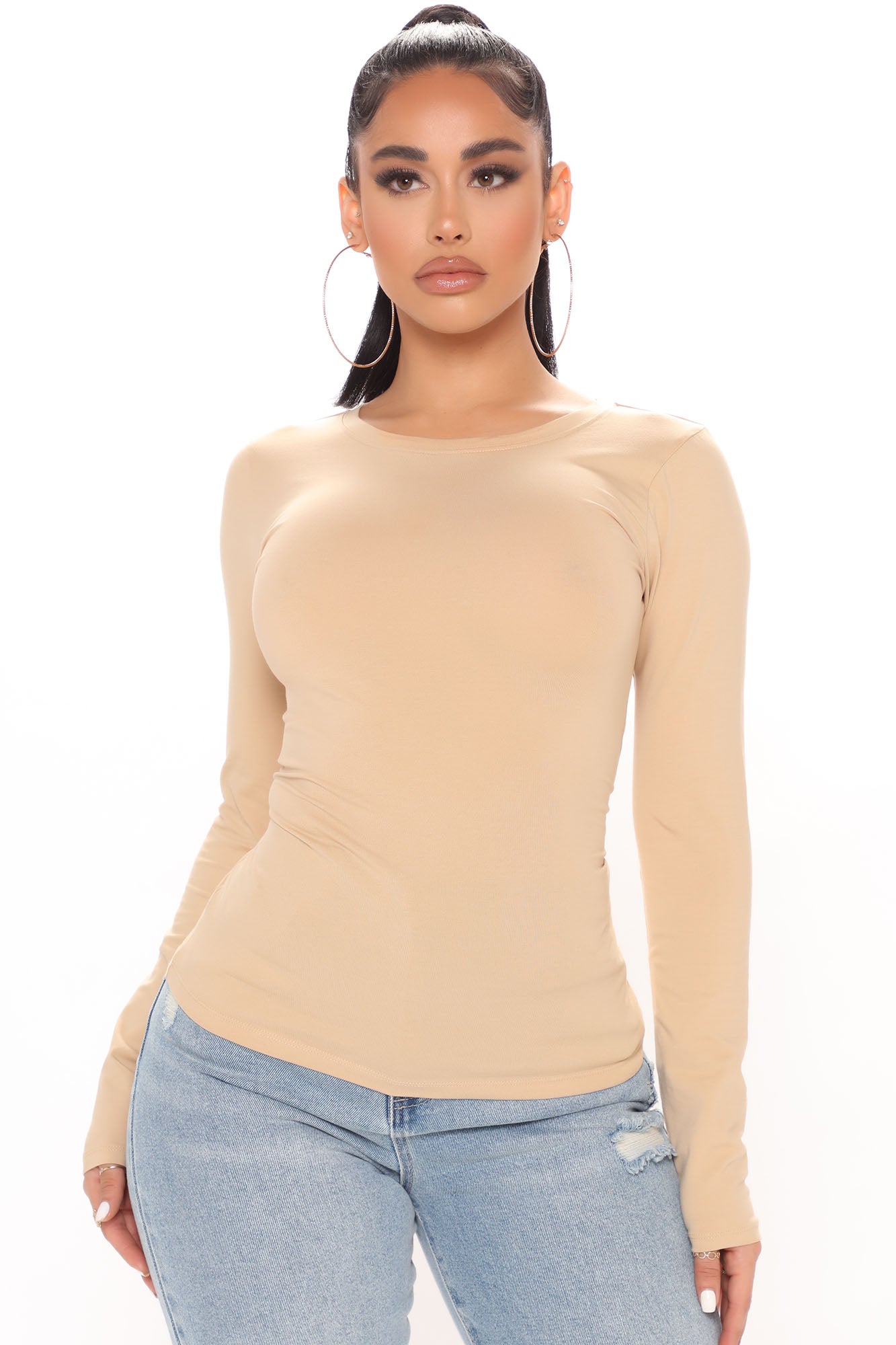 Lily Crew Neck Long Sleeve Top - Mocha