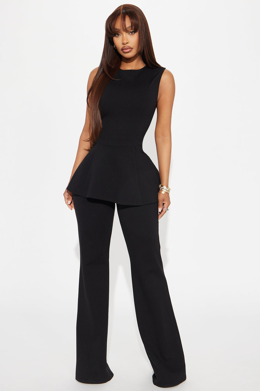 The Ava Peplum Pant Set - Black
