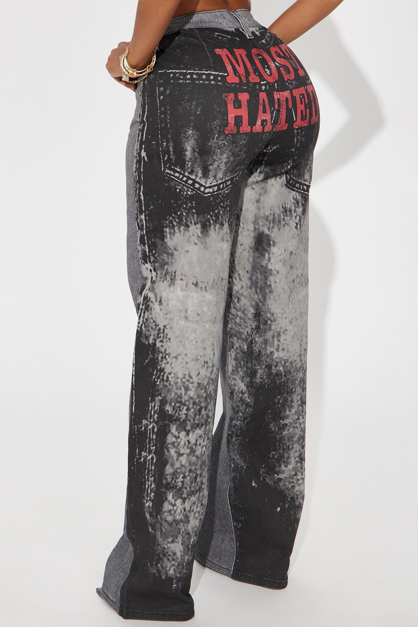 Most Hated Stretch Printed Straight Leg Jeans - Grey