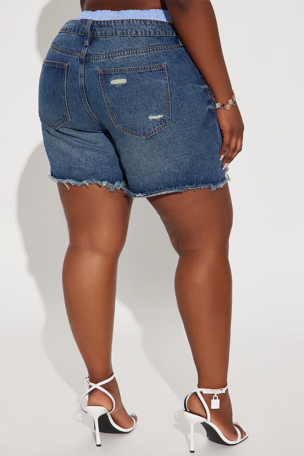 My Whole World Boxer Ripped Denim Shorts - Blue