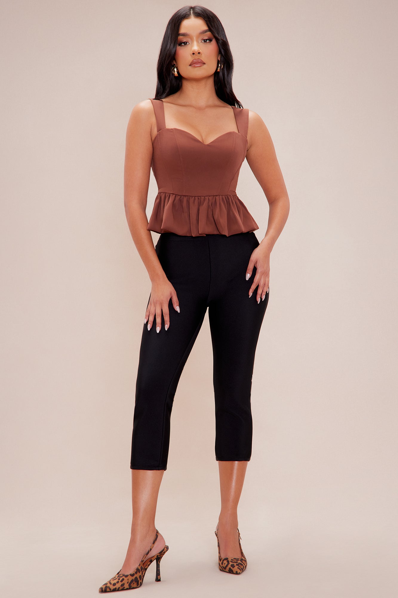 Valerie Peplum Corset Top - Chocolate