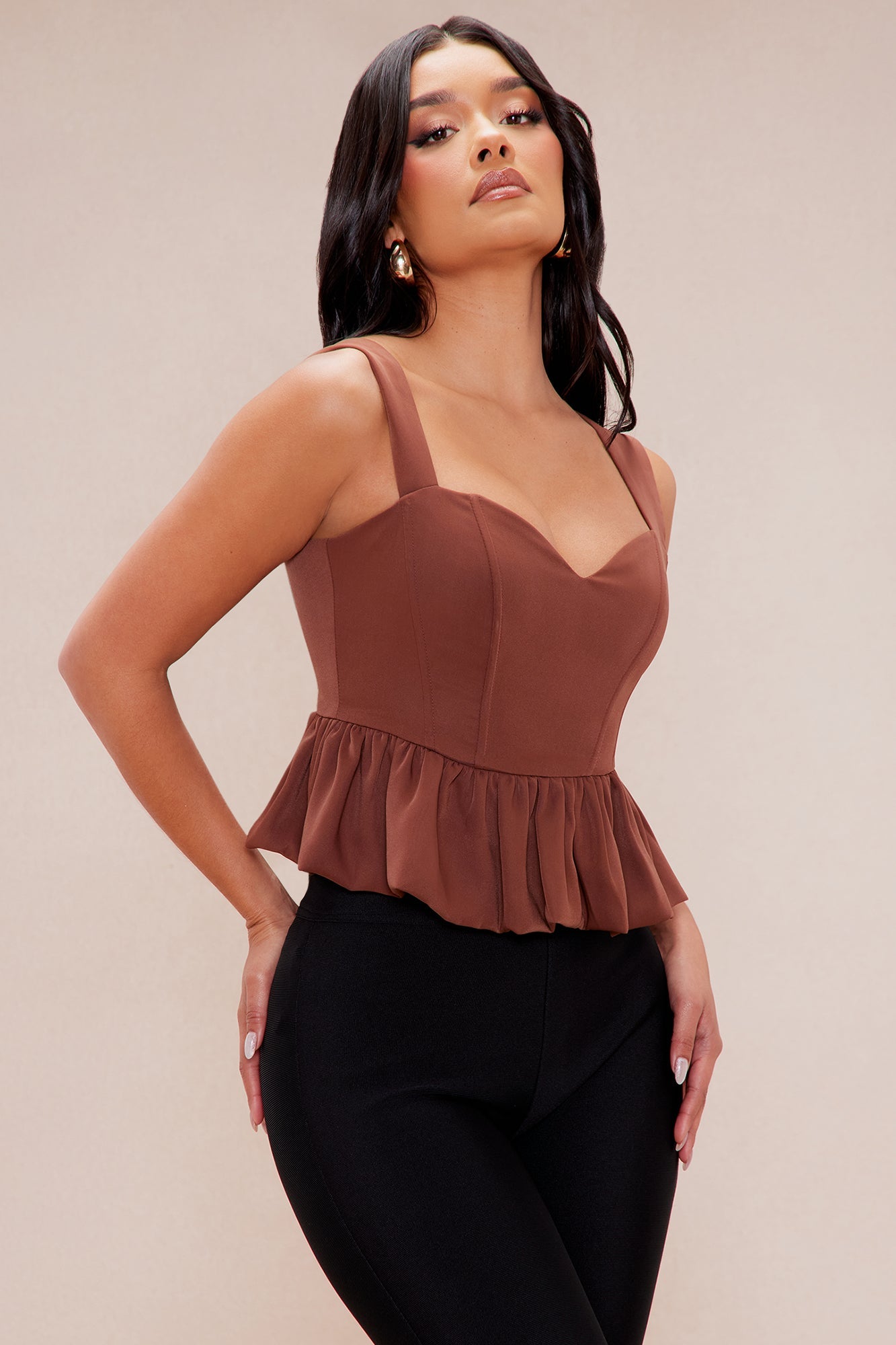 Valerie Peplum Corset Top - Chocolate