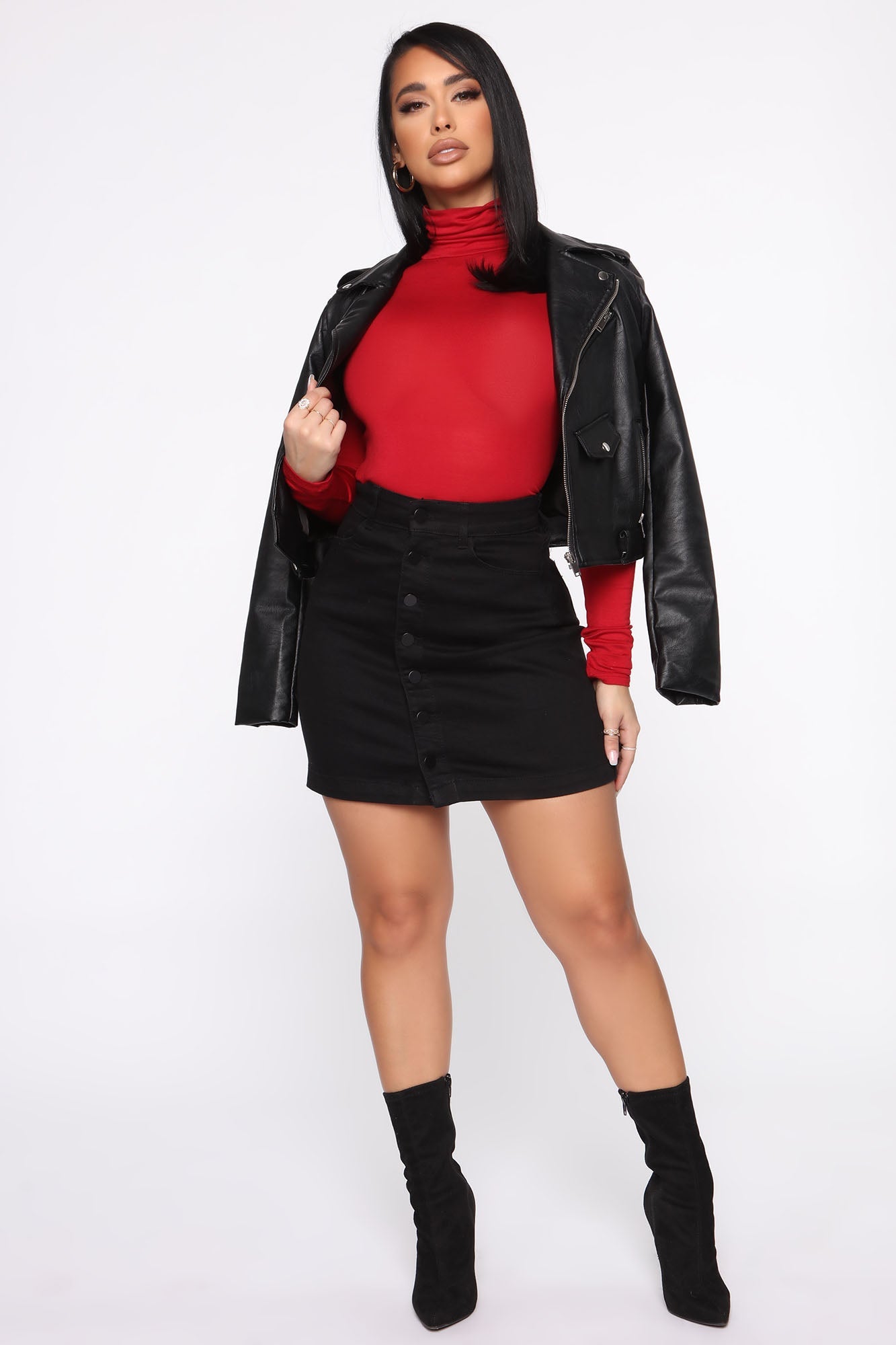 Pamela Turtle Neck Long Sleeve Top - Red