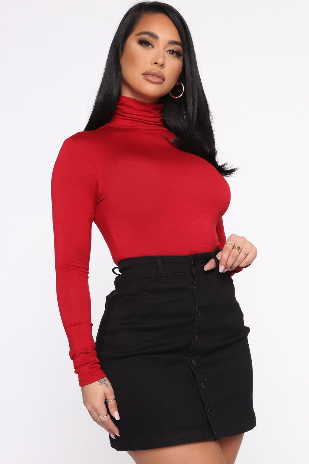 Pamela Turtle Neck Long Sleeve Top - Red